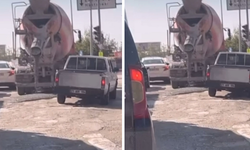 Diyarbakır'da ışıklarda duran beton mikserinden harç yola döküldü