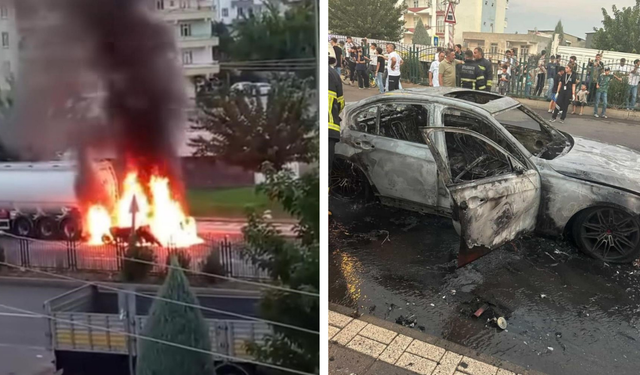 Diyarbakır'da alevlere teslim olan otomobil bir anda patladı
