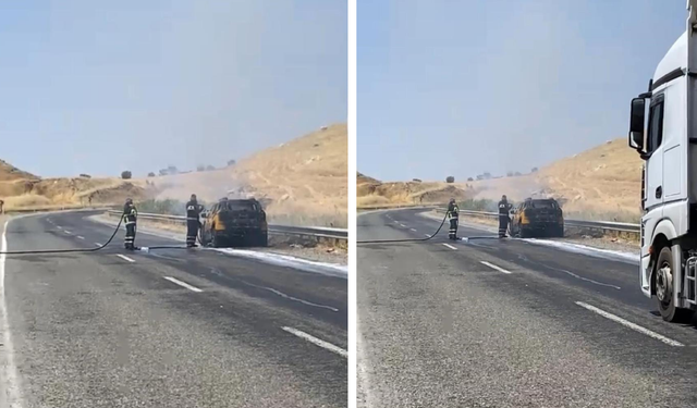 Diyarbakır'da seyir halindeki araç alev aldı