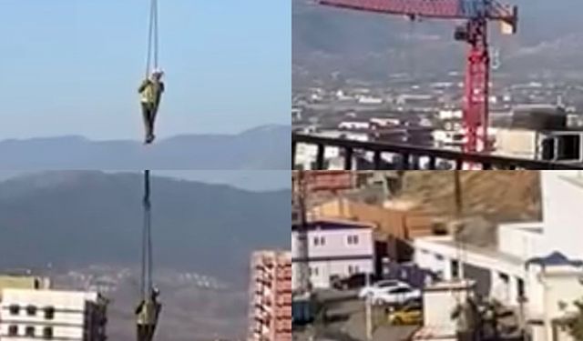 İşçi şantiyeye vinçle indi
