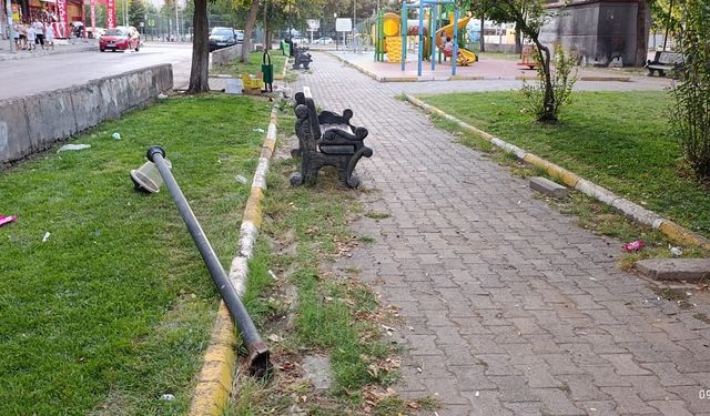 Diyarbakır’da tepki çeken olay; Parkın aydınlatma direği söküldü