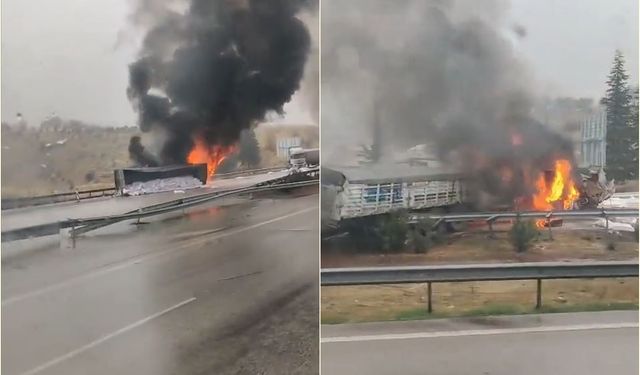 Zincirleme kazada 3 tır yandı