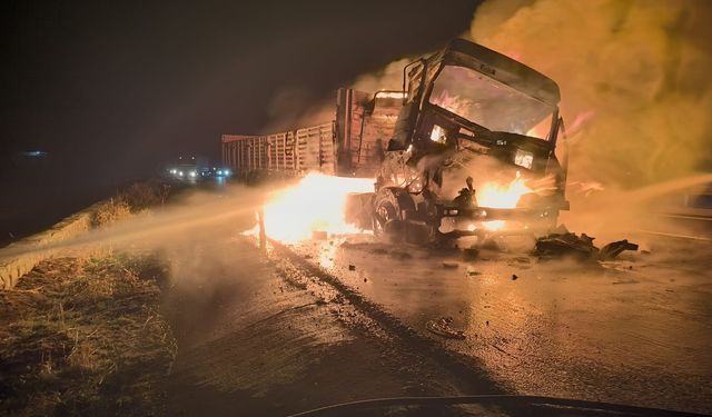 Mardin’de iki tır çarpıştı: Bir tır tamamen küle döndü