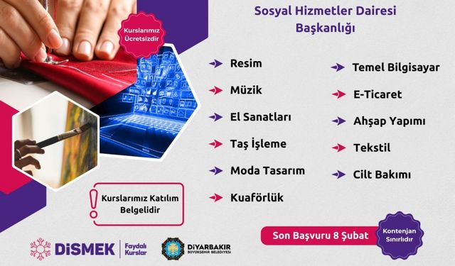Diyarbakır’da DİSMEK’ten ücretsiz kurs fırsatı