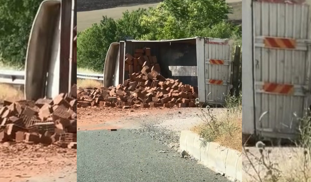 Elazığ-Diyarbakır karayolunda tuğla yüklü kamyon devrildi