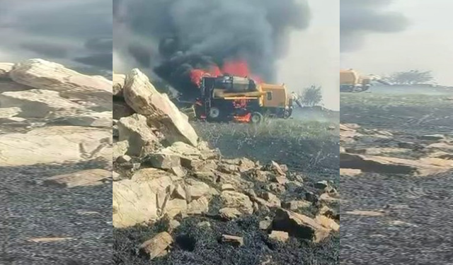 Diyarbakır'da biçerdöver alevlere teslim oldu