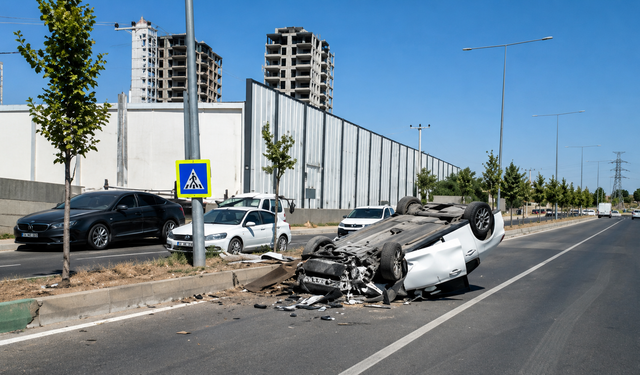 Diyarbakır'da refüje çıkan otomobil takla attı: 1 yaralı