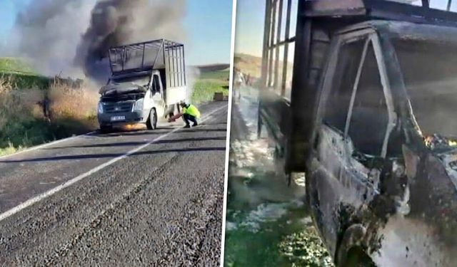 Diyarbakır’da seyir halindeki kamyonet alev alev yandı