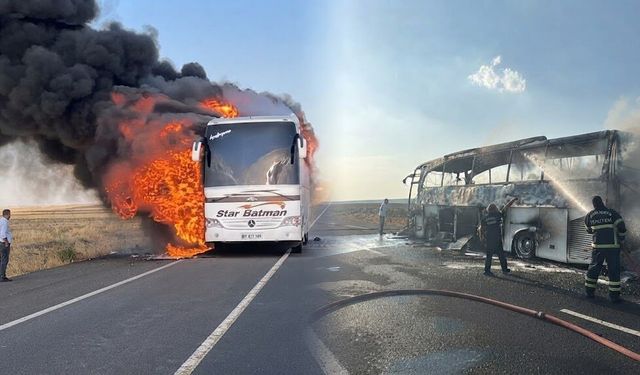 Diyarbakır yolunda yolcu otobüsü alevlere teslim oldu: Faciadan dönüldü
