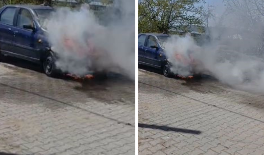 Park halindeki otomobil alev aldı
