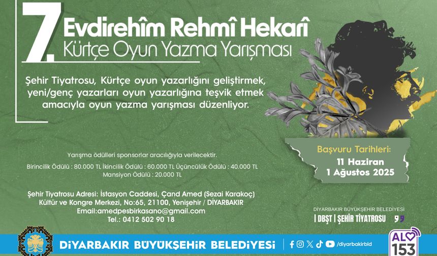 DBŞT 80 bin TL ödüllü Kürtçe oyun yazma yarışması düzenliyor
