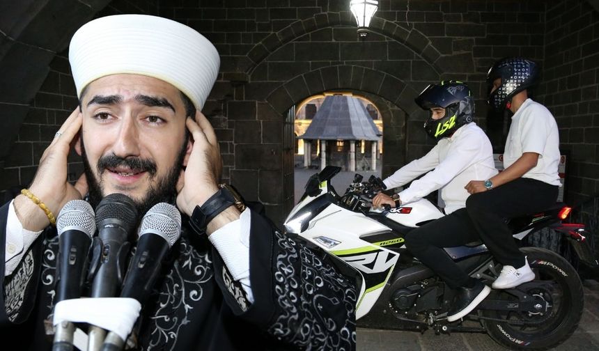Diyarbakır'ın sıra dışı müezzini motosikletiyle ilgi odağı oldu