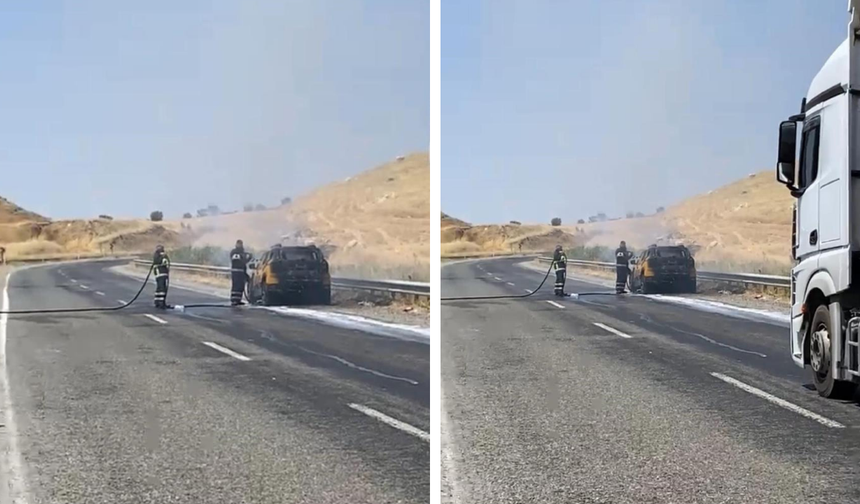 Diyarbakır'da seyir halindeki araç alev aldı