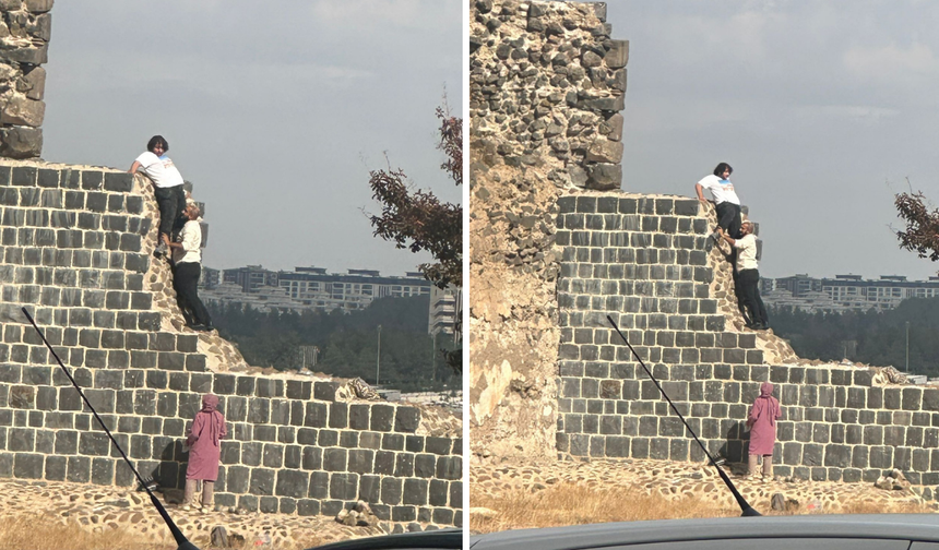 Diyarbakır’ın tarihi surlarında tehlikeli anlar