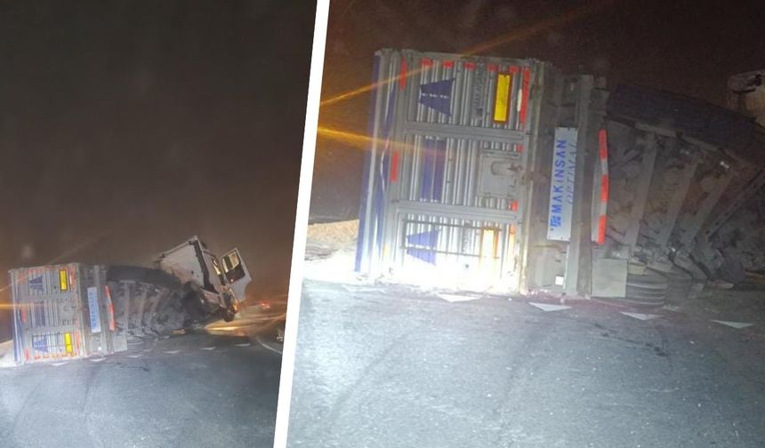 Diyarbakır Bismil'de tır devrildi; Yol trafiğe kapandı