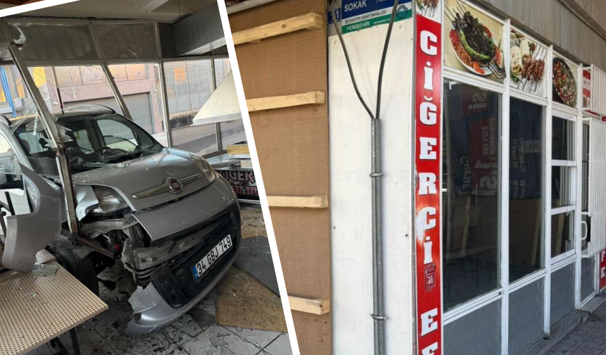 Diyarbakır’da korkutan kaza: Çarpışan araç iş yerine daldı!