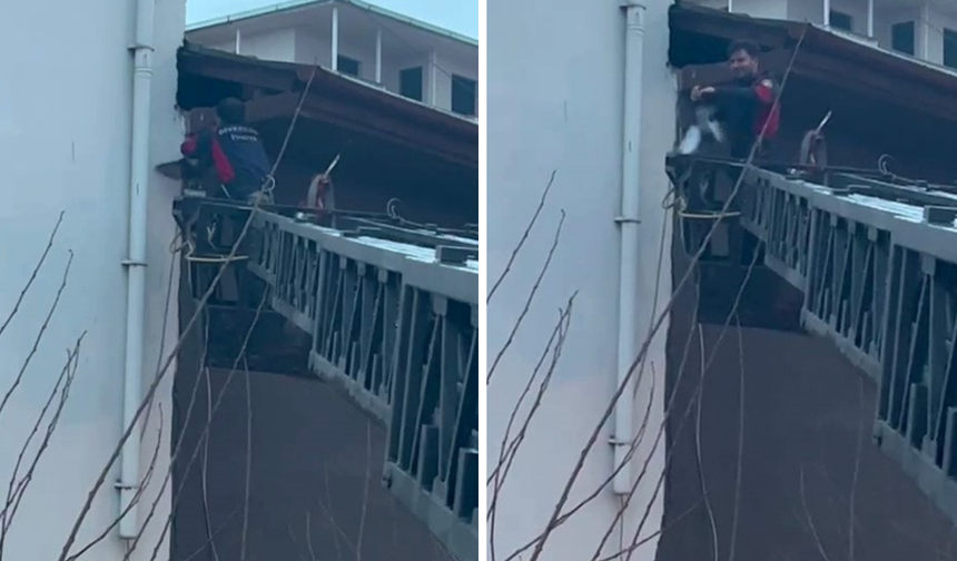 Diyarbakır’da ipte asılı kalan güvercin için nefes kesen kurtarma!