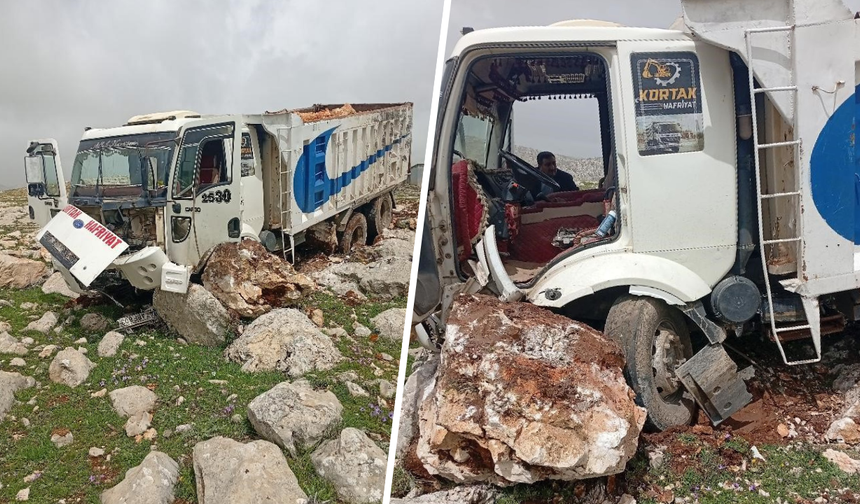 Diyarbakır’da freni boşalan kamyon taşlara çarptı