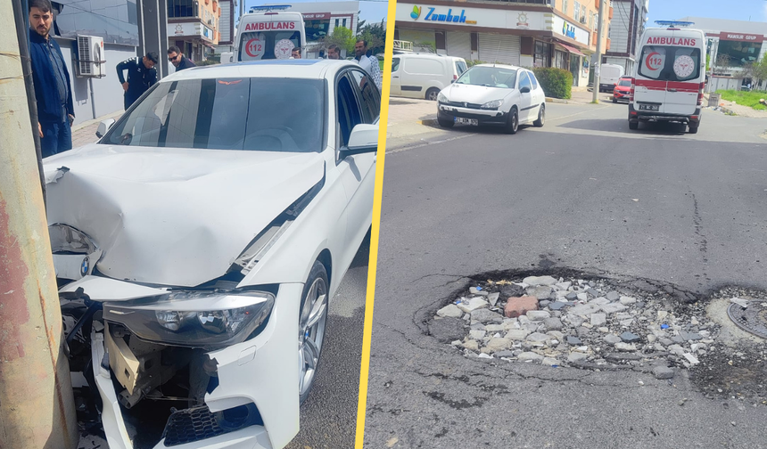 Diyarbakır’da çukura vuran araç direğe çarptı: Yaralılar var