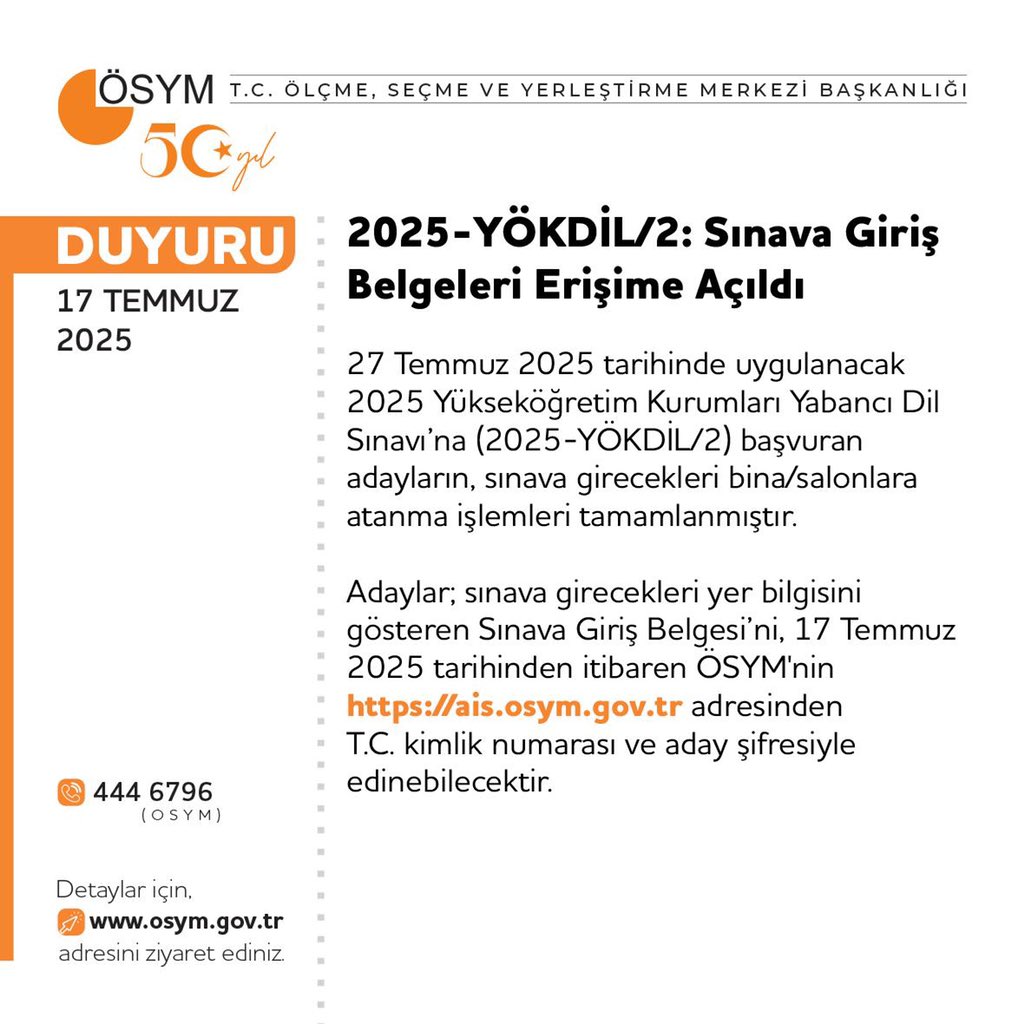 YÖKDİL 2025/2 Adayları Dikkat! Sınav Giriş Yerleri Açıklandı!