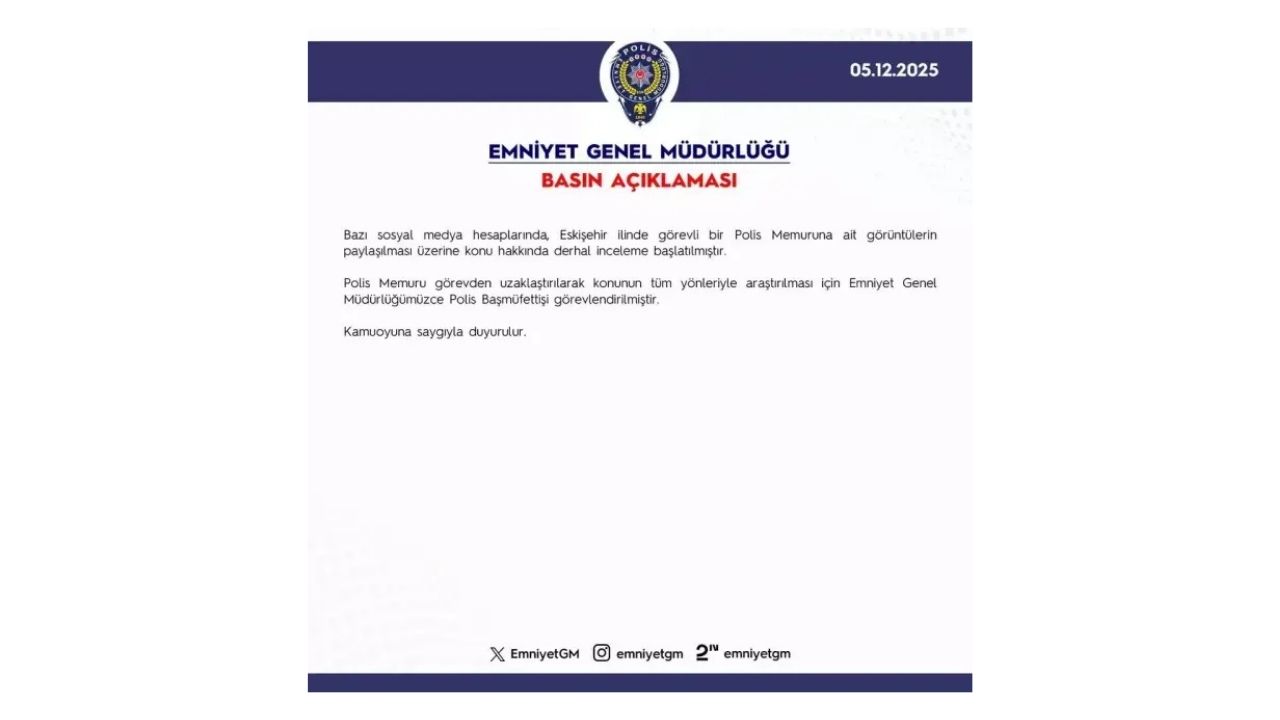 Emniyet Genel Müdürlüğü, polis memurunun açığa alındığını duyurdu. Polis memuru, açığa alınmasının ardından sosyal medyada 'Adım Onur gibi onur duyarım' mesajı paylaştı.