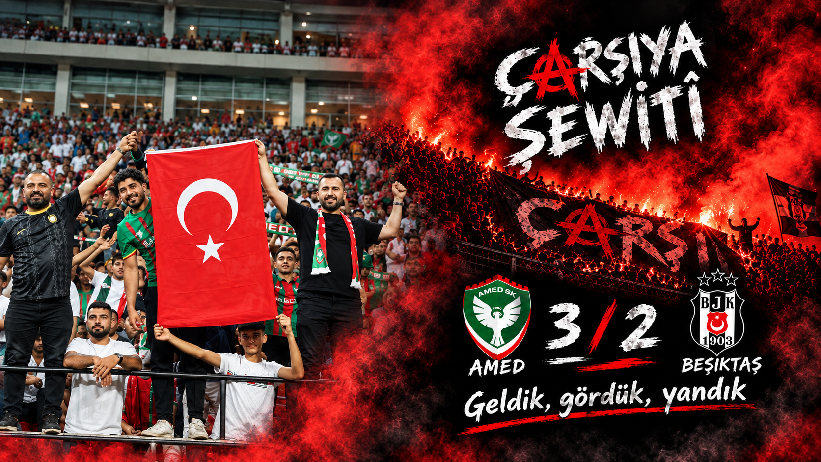 Amedspor’dan Beşiktaş’ın Çarşı grubuna “Çarşiya Şewitî” göndermesi