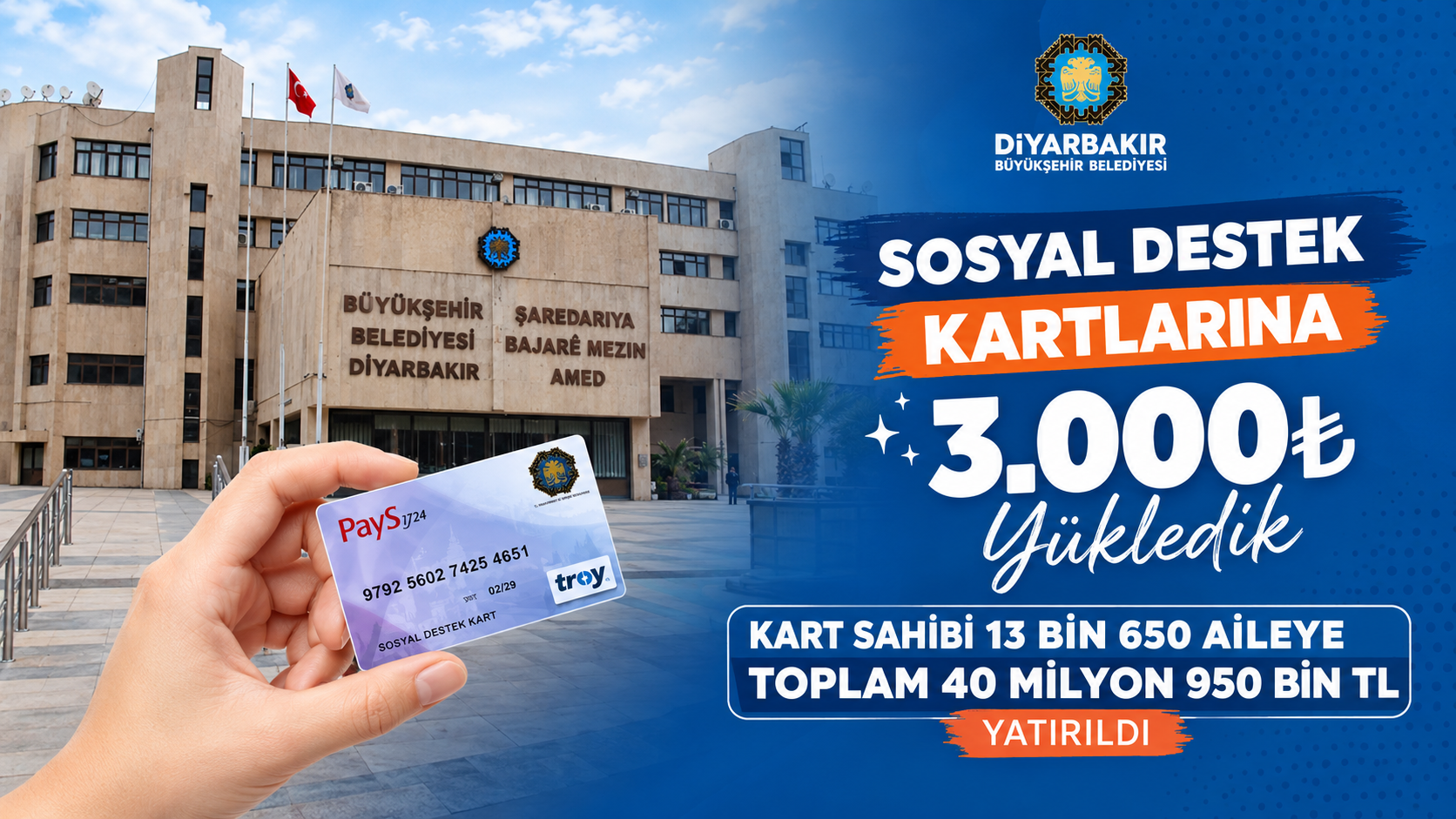 Diyarbakır’da 13 bin 650 yurttaşa 40,9 milyon TL sosyal destek